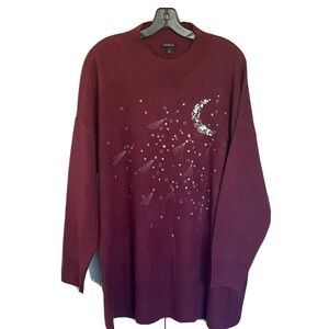 Torrid Sweater Womens Burgundy Moon‎ and Stars Long Sleeve Size 2